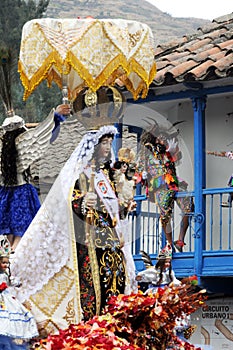 PAUCARTAMBO PERU demons and devils called SAGRAS climbed to the balconies of the town trying to tempt the Virgin of Carmen with photo