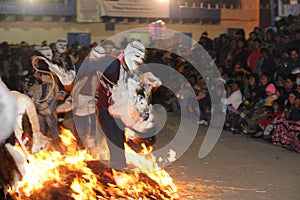 Paucartambo Peru masks during the procession of the Virgin of Carmen. The next day the dancers take to the streets