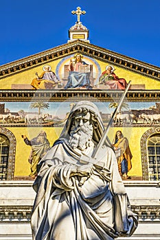 Paul Statue Facade Papal Basilica Paul Beyond Walls Rome Italy photo