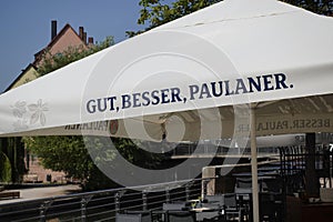 Paulaner Logo On A Sunshade In Nuremberg, Germany