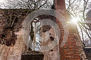 Pauline monastery ruin windows on the hungarian hiking trail near Badacsony in Salfold