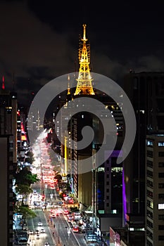 Paulista avenue, Sao Paulo cityscape, panoramic, night