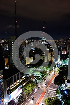 Paulista avenue, Sao Paulo cityscape, panoramic, night