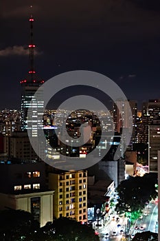 Paulista avenue, Sao Paulo cityscape, panoramic, night