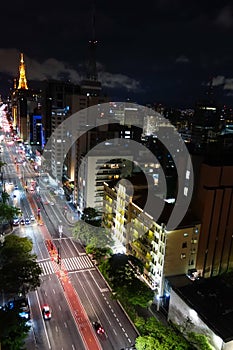 Paulista avenue, Sao Paulo cityscape, panoramic, night