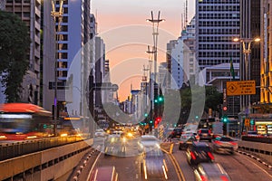 Paulista Avenue at twilight in Sao Paulo