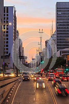 Paulista Avenue at twilight in Sao Paulo