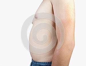 Paunch fat person white background