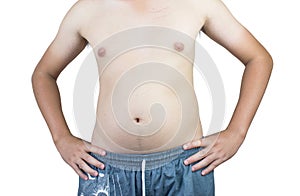 Paunch fat person white background