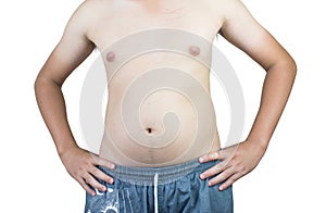 Paunch fat person white background photo