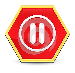 Pause icon abstract red hexagon button bright yellow frame elegant design