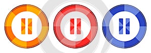 Pause icon burst light round button set illustration