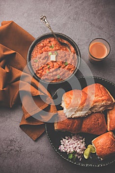 Pav bhaji is a popular Indian street food that consists of a spicy mix vegetable mash & soft buns