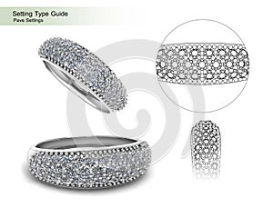 Pave settings isolated on white background,Setting type guide-3D image photo