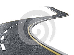 Paved empty winding road 3D illustration