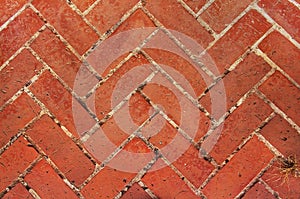 Paved footpath. Old red brick paving on a sidewalk. Abstract background