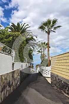 Paved path leading to the ocean Los Gigantos, Tenerife, Spain