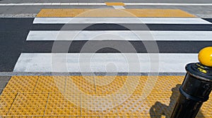 Paved Pedestrian Crossing, Grey White Crosswalk, Safety Zebra on Modern Tiles Pathway