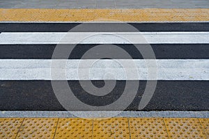 Paved Pedestrian Crossing, Grey White Crosswalk, Safety Zebra on Modern Tiles Pathway