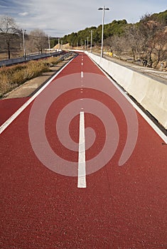 Paved track enabled for cyclists. Bike path in OcaÃ±a. Spain