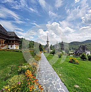 Paved trail inside courtyard of Maramures monastery
