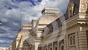 Paveletsky railway terminal against the moving clouds-- is one of the nine railway terminals in Moscow, Russia