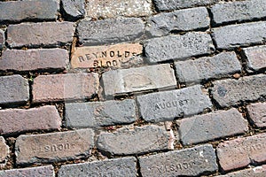 Pavement of brics in old town center Tampa city, at Centro Ybor