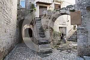 Pavement end narrow streets and courtyards of Trogir,Croatia