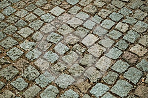 Pavement made of granite setts forming a singular background