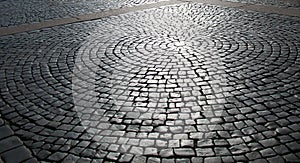 Pavement of the palace square with backlighting of the sunlight