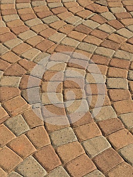 Pavement pattern made with cast concrete blocks.