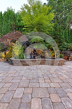 Paver Brick Patio with Waterfall Pond