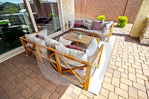 Pavers Home Patio With Wooden Frame Couches