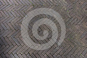 Pavers laid from gray concrete bricks in a herringbone pattern