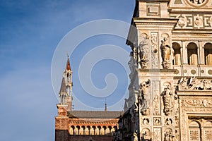 Pavia Carthusian monastery facade details left side.