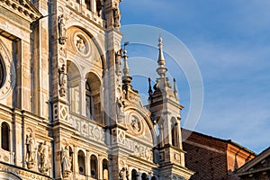 Pavia Carthusian monastery facade details right side.