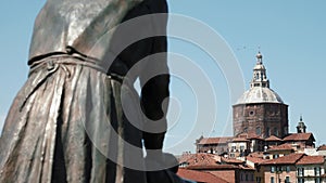 Pavia Cathedral seen from the back of laundress (washerwoman) statue, Italy