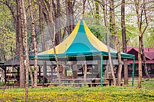 Pavilion with canvas roof in park