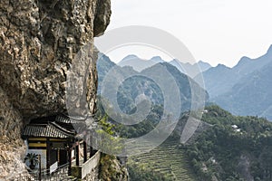 Pavilion carved in the cliff face