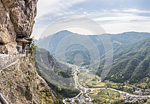 Pavilion carved in the cliff face