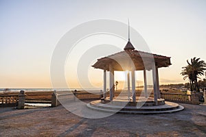 Pavilion close to beach at sunset, Vilanova i la Geltru,Catalonia,Spain.