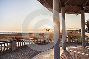 Pavilion close to beach at sunset, Vilanova i la Geltru,Catalonia,Spain.