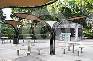 Pavilion and Closed Snack Shop at the Sha Tin Park Hong Kong on Sep 29 2022