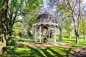 Pavilion of cold mineral water spring in the small west Bohemian spa town Marianske Lazne Marienbad - Czech Republic