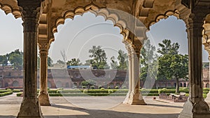 Pavilion in the courtyard of the Red Fort. Carved columns and arches