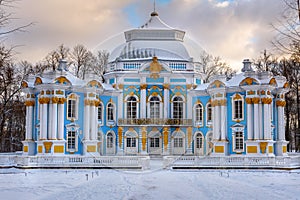 Pavilion Hermitage in Catherine park at Tsarskoe Selo in winter. Pushkin. Saint Petersburg. Russia