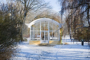 Pavilion of mineral water spring in winter - Frantiskovy Lazne Franzensbad - Czech Republic