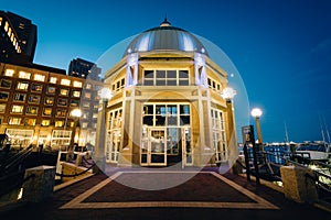 Pavilion at night, at Rowes Wharf, in Boston, Massachusetts.