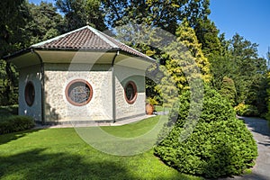 Pavilion in the Villa Taranto Botanical Gardens in Verbania. Province of Piedmont in Northern Italy