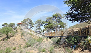 Pavilion and wooden path on daqingshan mountain baotou city, adobe rgb